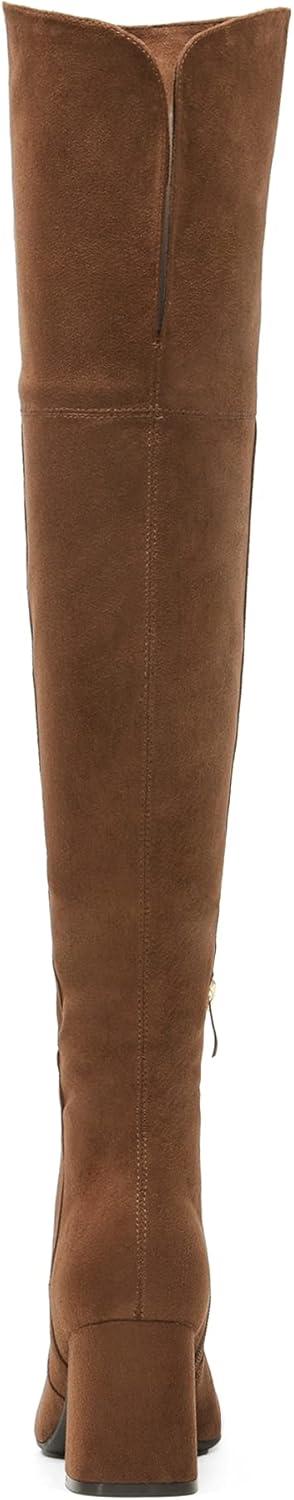 imageDREAM PAIRS Womens Thigh High Over the Knee Fashion Chunky Heel Long BootsBrownSuede