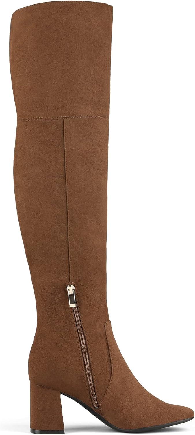 imageDREAM PAIRS Womens Thigh High Over the Knee Fashion Chunky Heel Long BootsBrownSuede