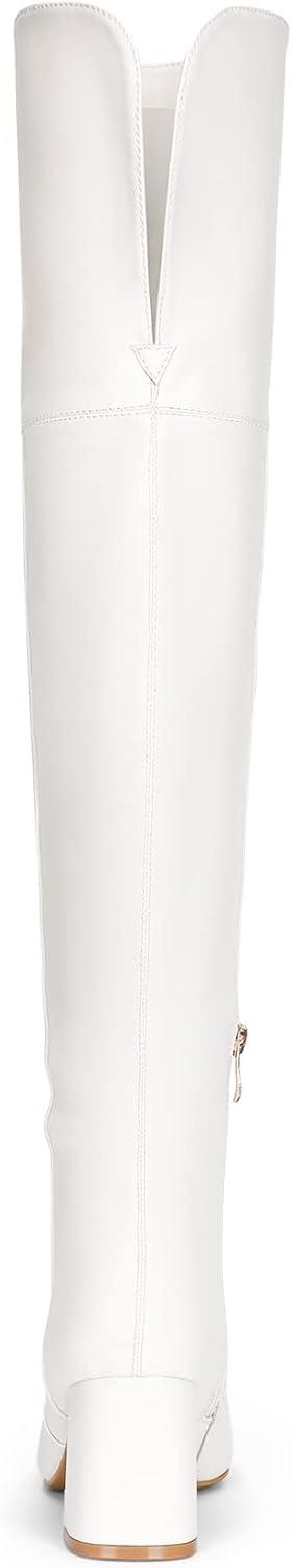 imageDREAM PAIRS Womens Thigh High Over the Knee Fashion Chunky Heel Long BootsWhitePu