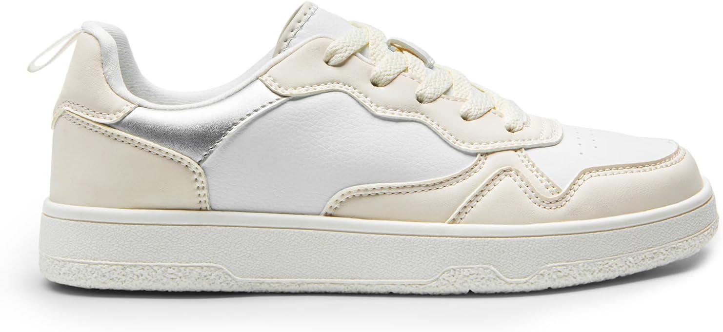 imageDREAM PAIRS Womens Walking Skateboard Shoes Sneakers Pu Leather Char Flat LowTop LaceUp Comfortable Casual Athletic NonSlip Running Fashion SneakersBeige