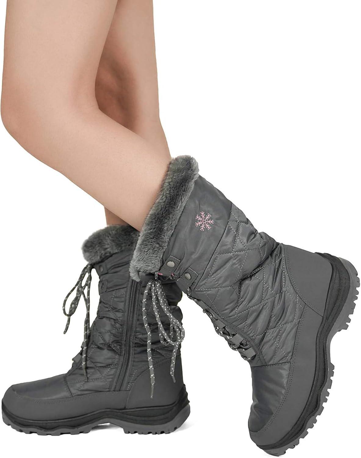 imageDREAM PAIRS Womens Warm Faux Fur Lined MidCalf Winter Snow BootsGooseGrey