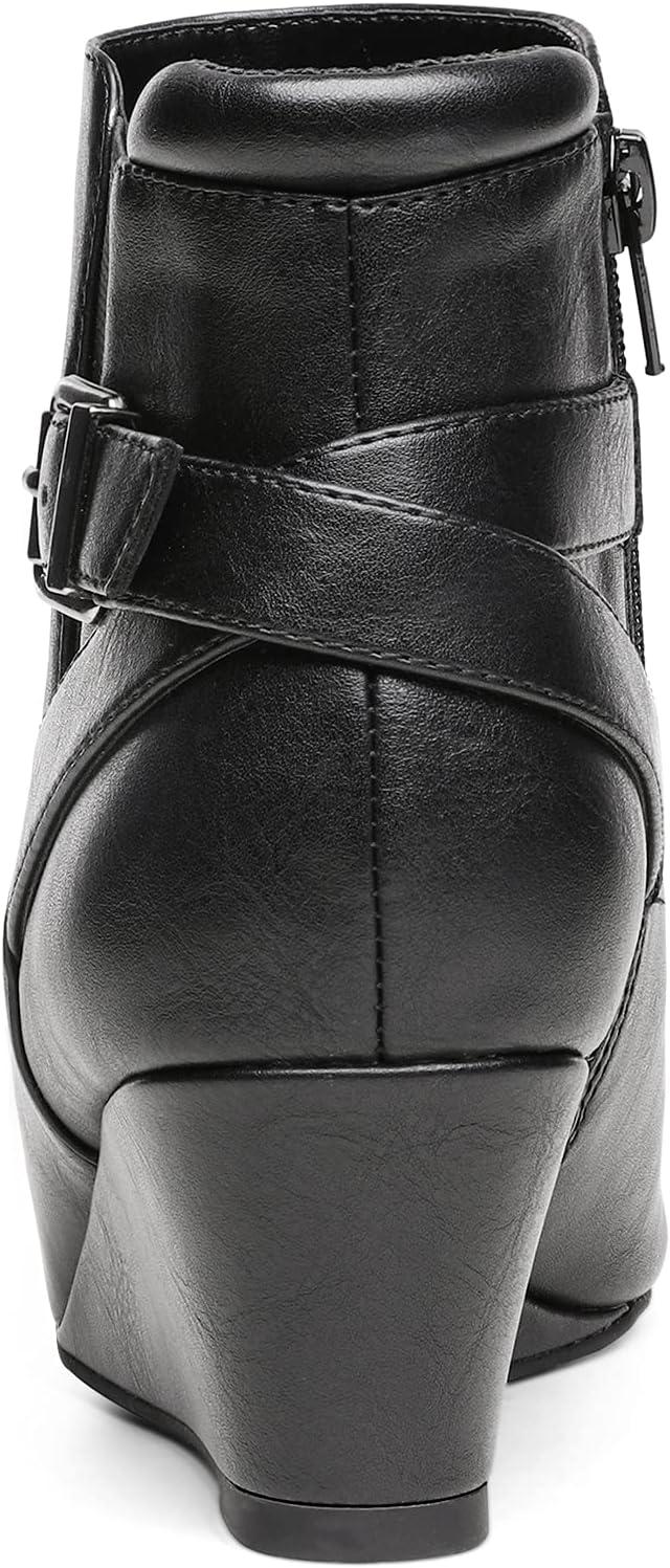 imageDREAM PAIRS Womens Wedge Ankle Boots Fall Low Heel Short Booties ShoesBlackPu