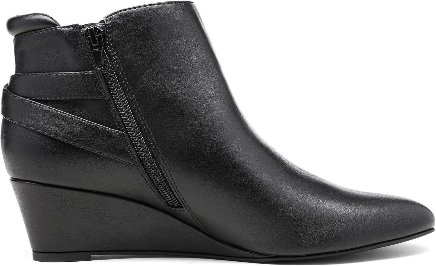 imageDREAM PAIRS Womens Wedge Ankle Boots Fall Low Heel Short Booties ShoesBlackPu