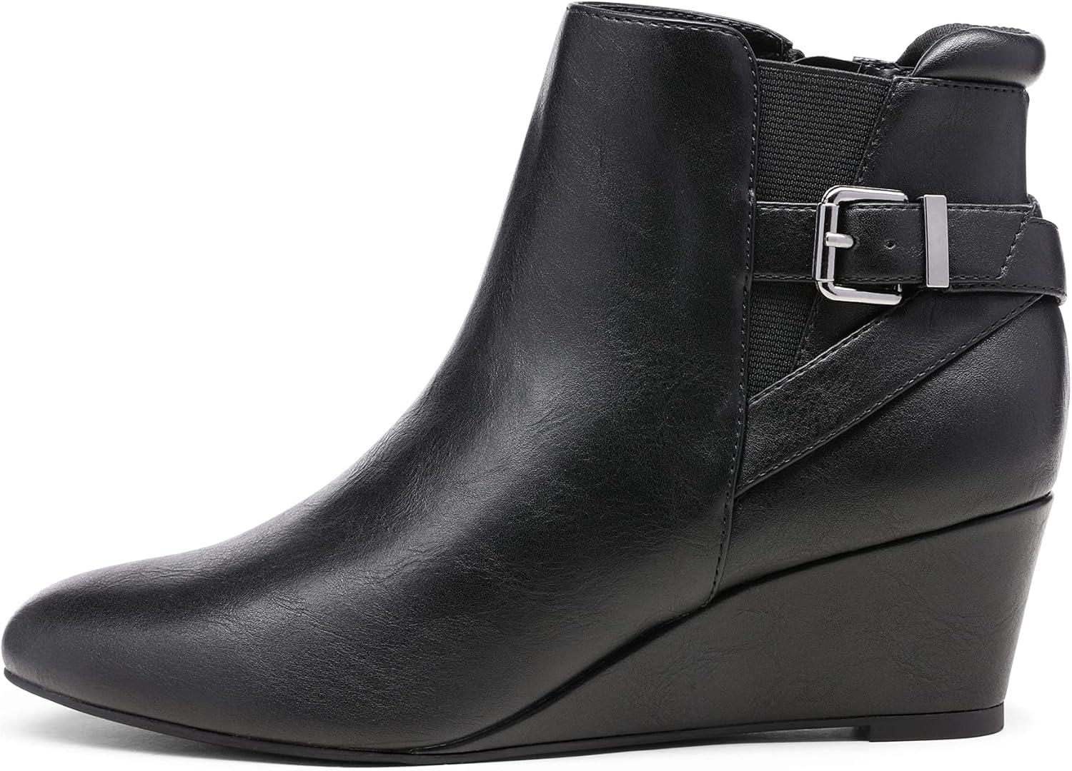 imageDREAM PAIRS Womens Wedge Ankle Boots Fall Low Heel Short Booties ShoesBlackPu