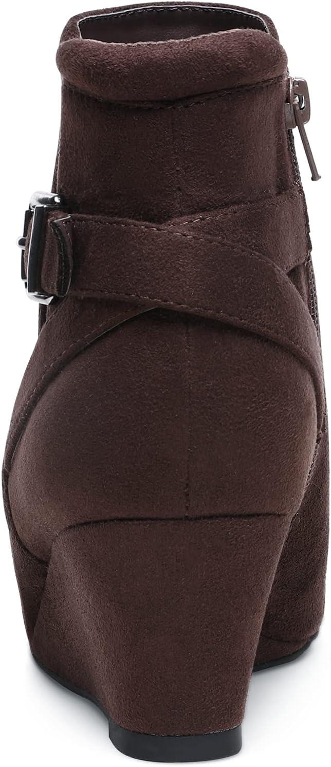 imageDREAM PAIRS Womens Wedge Ankle Boots Fall Low Heel Short Booties ShoesBrown