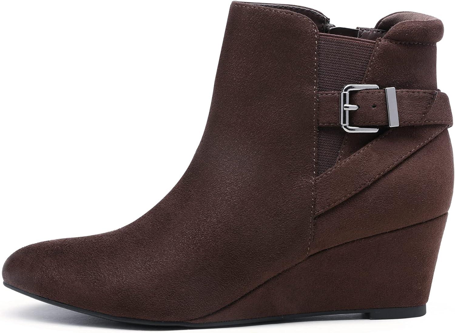 imageDREAM PAIRS Womens Wedge Ankle Boots Fall Low Heel Short Booties ShoesBrown