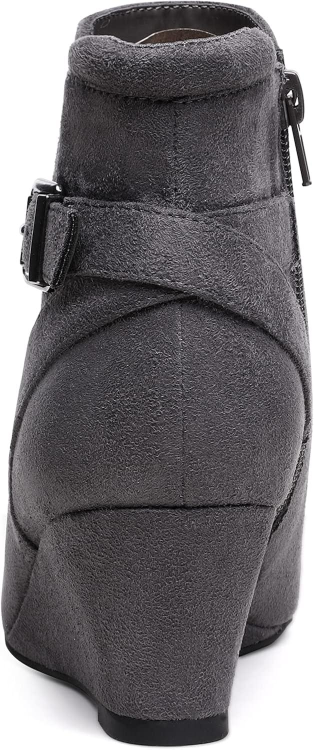 imageDREAM PAIRS Womens Wedge Ankle Boots Fall Low Heel Short Booties ShoesGrey