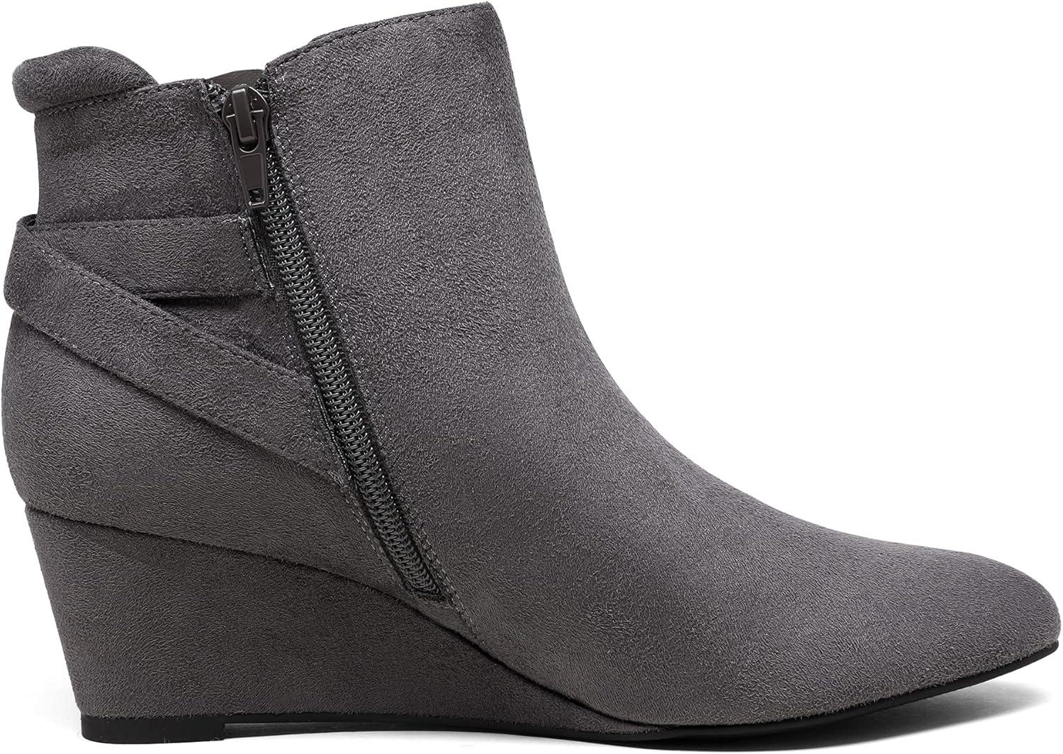 imageDREAM PAIRS Womens Wedge Ankle Boots Fall Low Heel Short Booties ShoesGrey