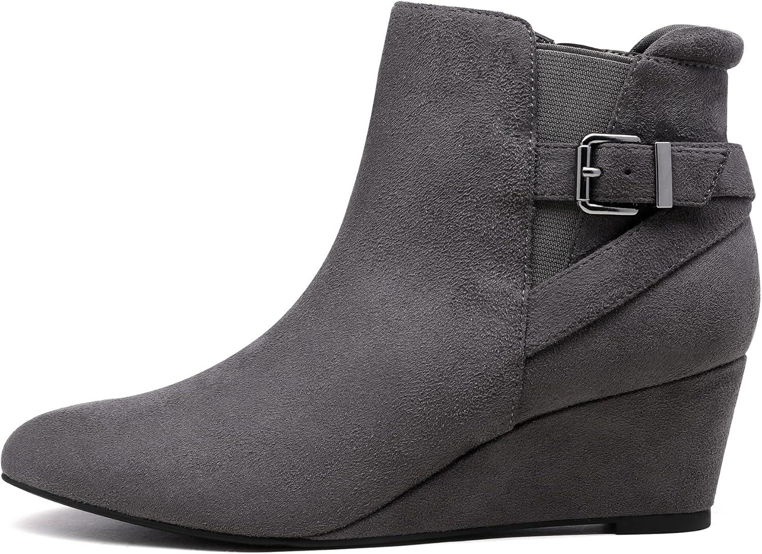 imageDREAM PAIRS Womens Wedge Ankle Boots Fall Low Heel Short Booties ShoesGrey