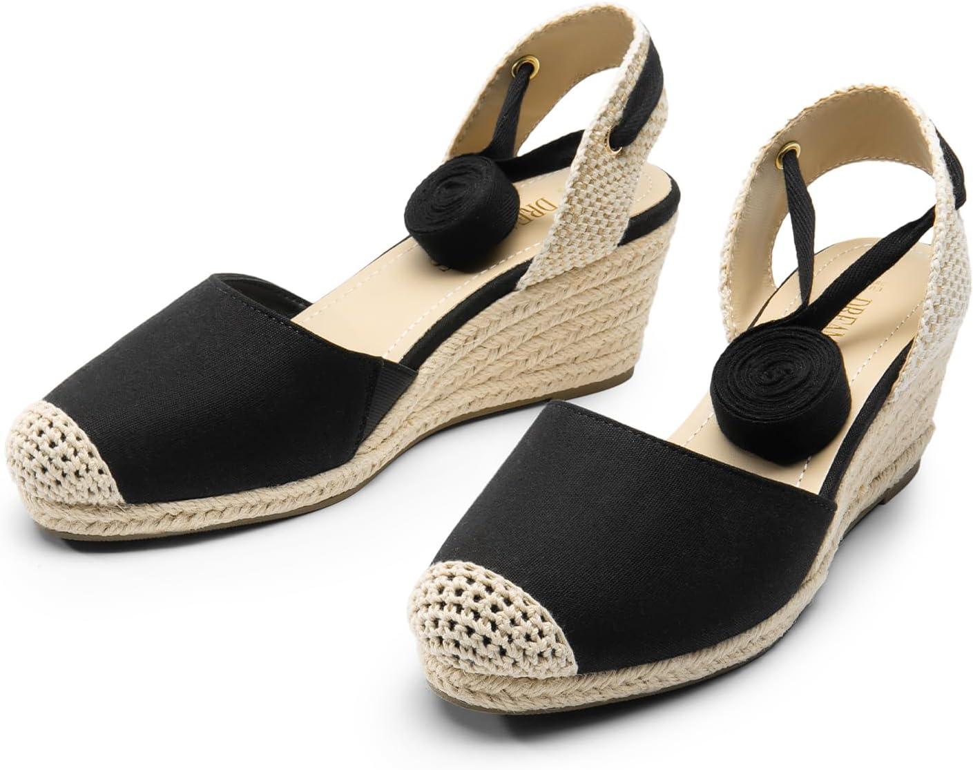 imageDREAM PAIRS Womens Wedge Sandals Platform Close Toe Espadrilles Strappy Lace Up Sandals Cute Fashion Comfortable Dressy Beach Vocation Summer ShoesBlackBeigecanvas