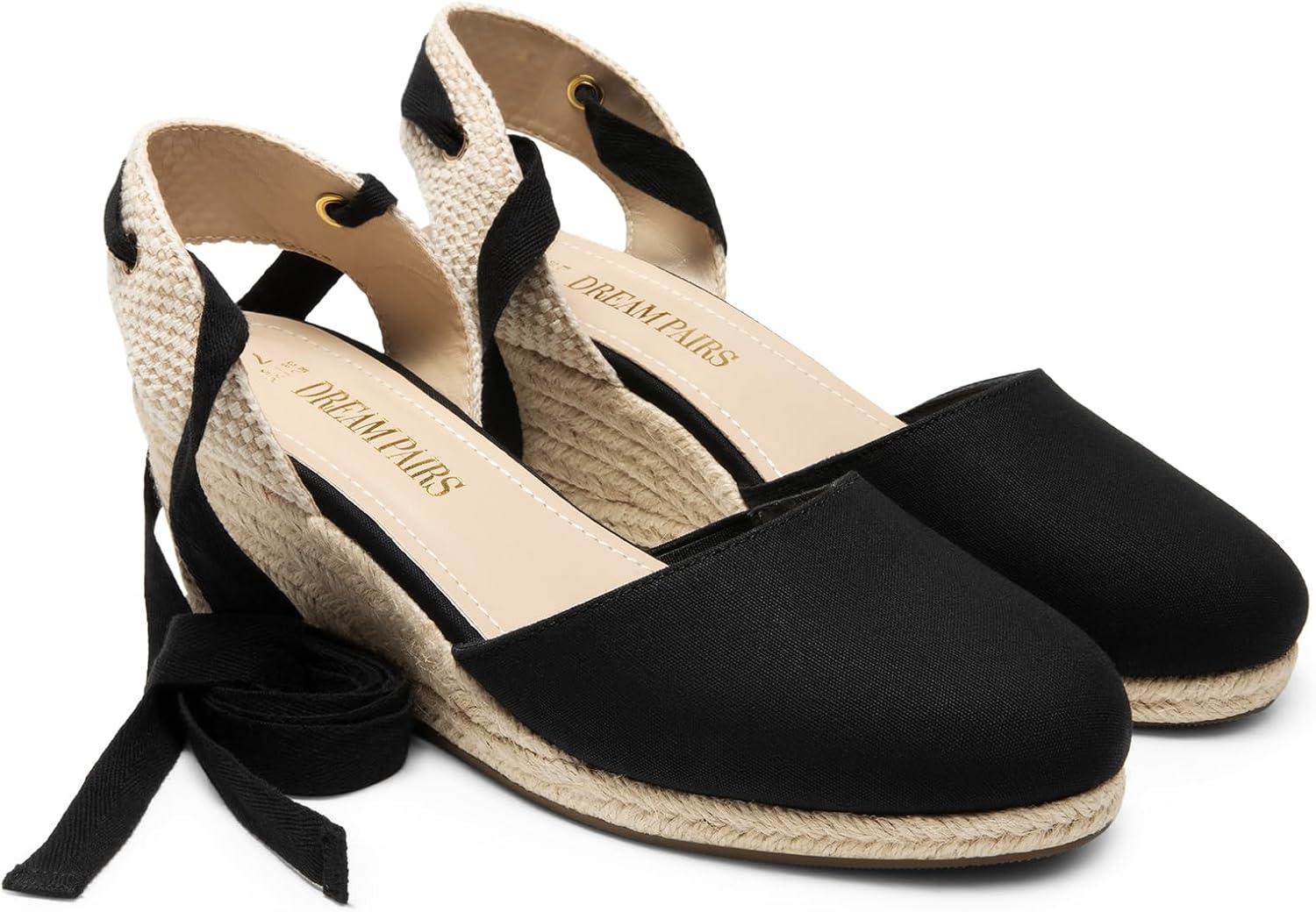 imageDREAM PAIRS Womens Wedge Sandals Platform Close Toe Espadrilles Strappy Lace Up Sandals Cute Fashion Comfortable Dressy Beach Vocation Summer ShoesBlackcanvas