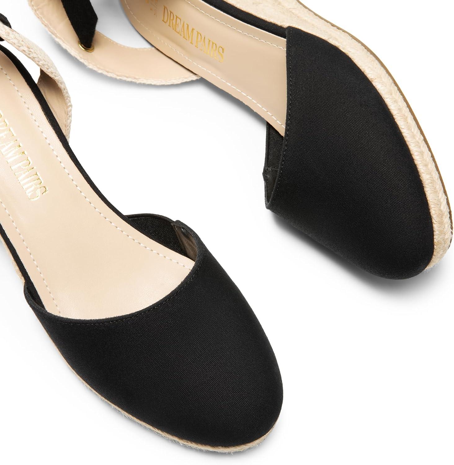 imageDREAM PAIRS Womens Wedge Sandals Platform Close Toe Espadrilles Strappy Lace Up Sandals Cute Fashion Comfortable Dressy Beach Vocation Summer ShoesBlackcanvas