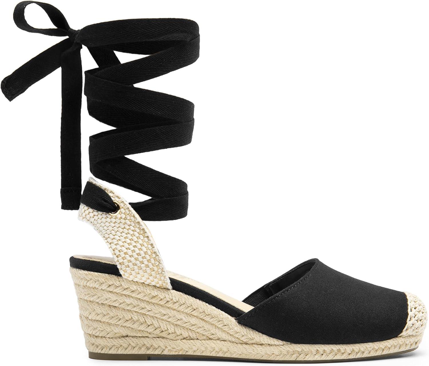 imageDREAM PAIRS Womens Wedge Sandals Platform Close Toe Espadrilles Strappy Lace Up Sandals Cute Fashion Comfortable Dressy Beach Vocation Summer ShoesBlackBeigecanvas