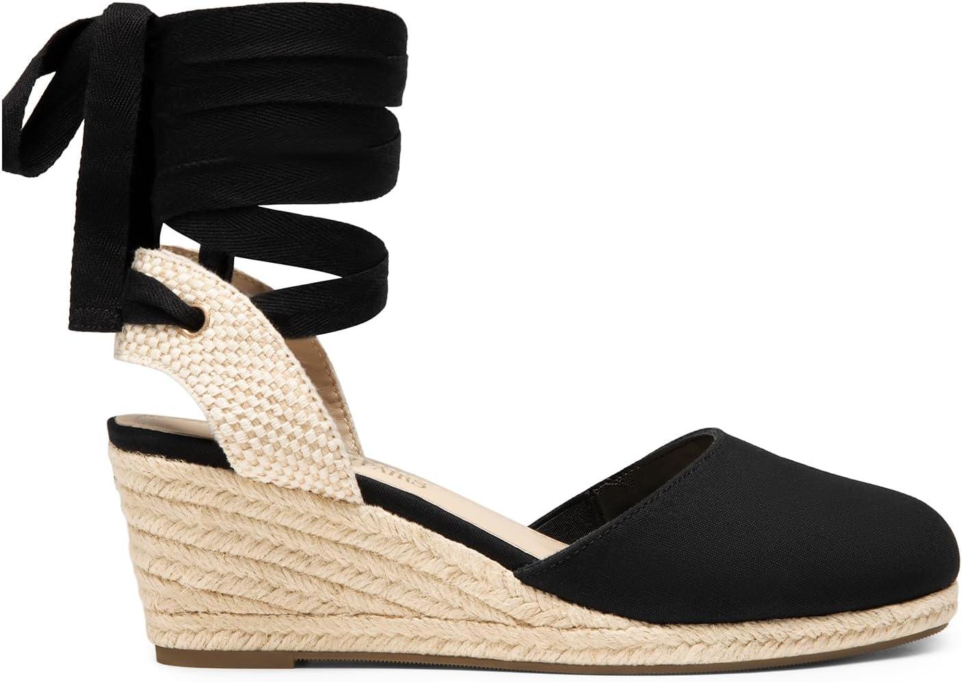 imageDREAM PAIRS Womens Wedge Sandals Platform Close Toe Espadrilles Strappy Lace Up Sandals Cute Fashion Comfortable Dressy Beach Vocation Summer ShoesBlackcanvas