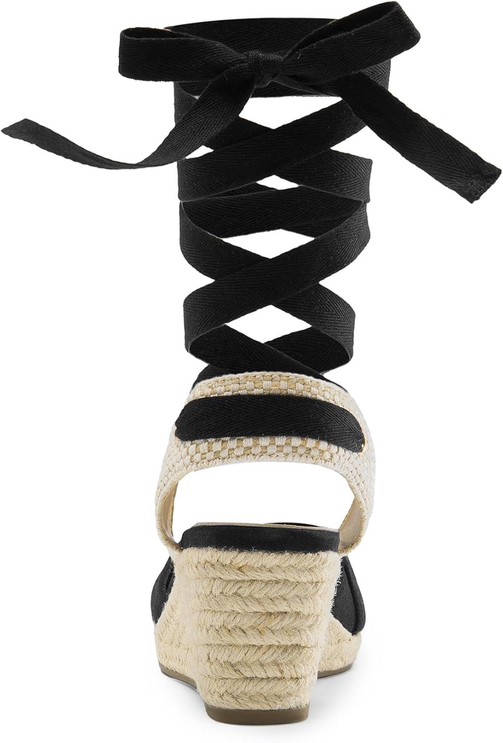 imageDREAM PAIRS Womens Wedge Sandals Platform Close Toe Espadrilles Strappy Lace Up Sandals Cute Fashion Comfortable Dressy Beach Vocation Summer ShoesBlackBeigecanvas