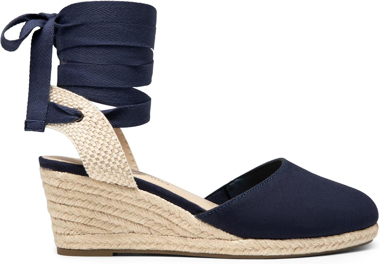 imageDREAM PAIRS Womens Wedge Sandals Platform Close Toe Espadrilles Strappy Lace Up Sandals Cute Fashion Comfortable Dressy Beach Vocation Summer ShoesNavycanvas