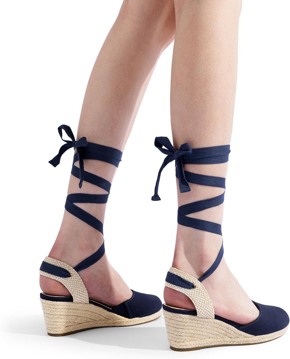 imageDREAM PAIRS Womens Wedge Sandals Platform Close Toe Espadrilles Strappy Lace Up Sandals Cute Fashion Comfortable Dressy Beach Vocation Summer ShoesNavycanvas