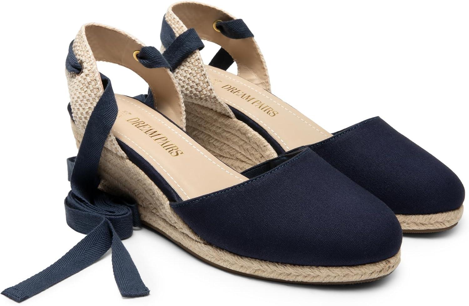 imageDREAM PAIRS Womens Wedge Sandals Platform Close Toe Espadrilles Strappy Lace Up Sandals Cute Fashion Comfortable Dressy Beach Vocation Summer ShoesNavycanvas