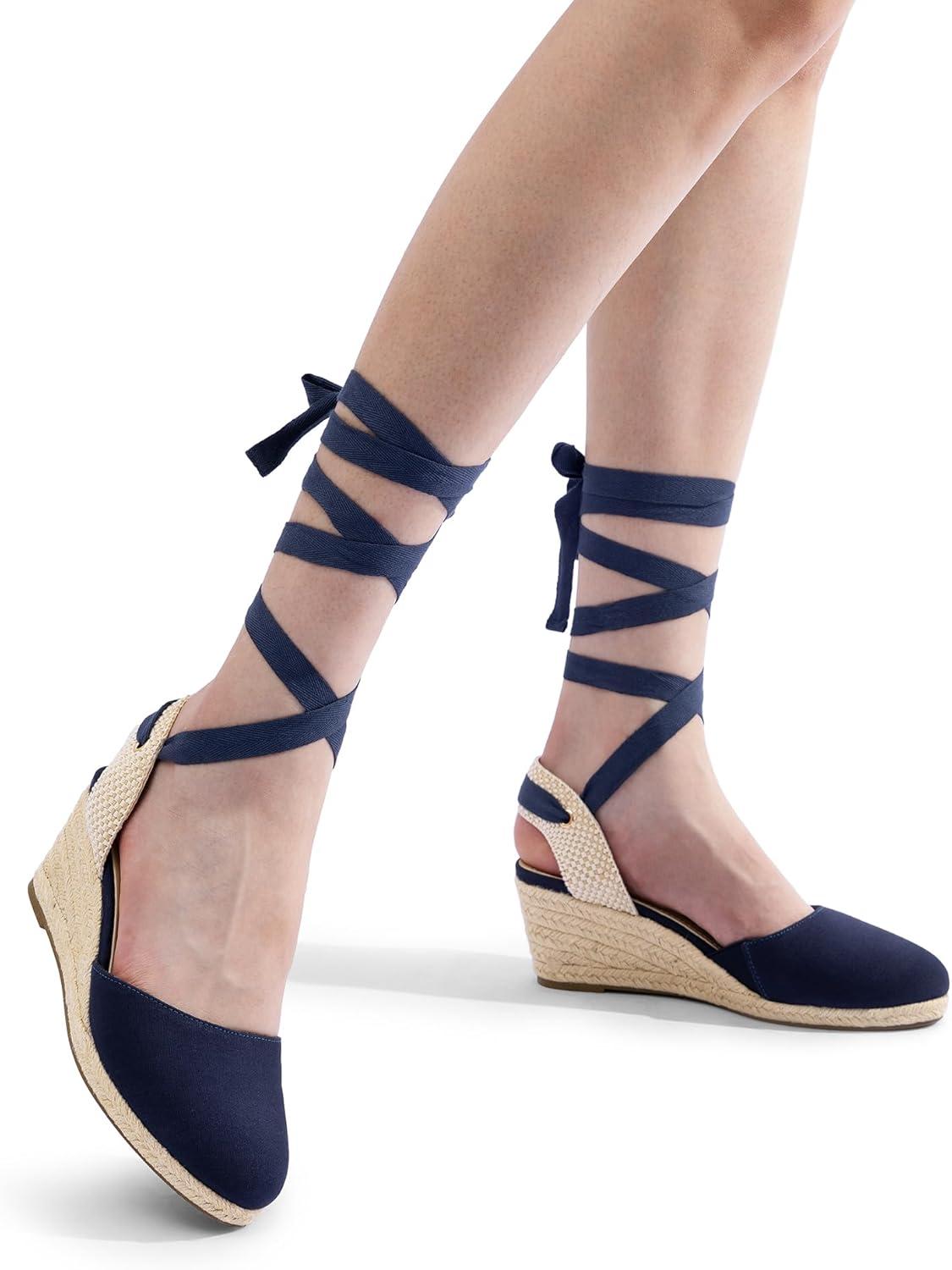 imageDREAM PAIRS Womens Wedge Sandals Platform Close Toe Espadrilles Strappy Lace Up Sandals Cute Fashion Comfortable Dressy Beach Vocation Summer ShoesNavycanvas