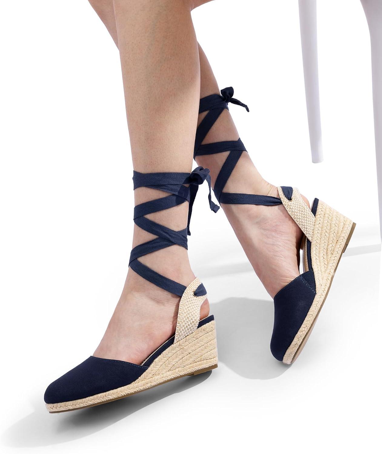 imageDREAM PAIRS Womens Wedge Sandals Platform Close Toe Espadrilles Strappy Lace Up Sandals Cute Fashion Comfortable Dressy Beach Vocation Summer ShoesNavycanvas