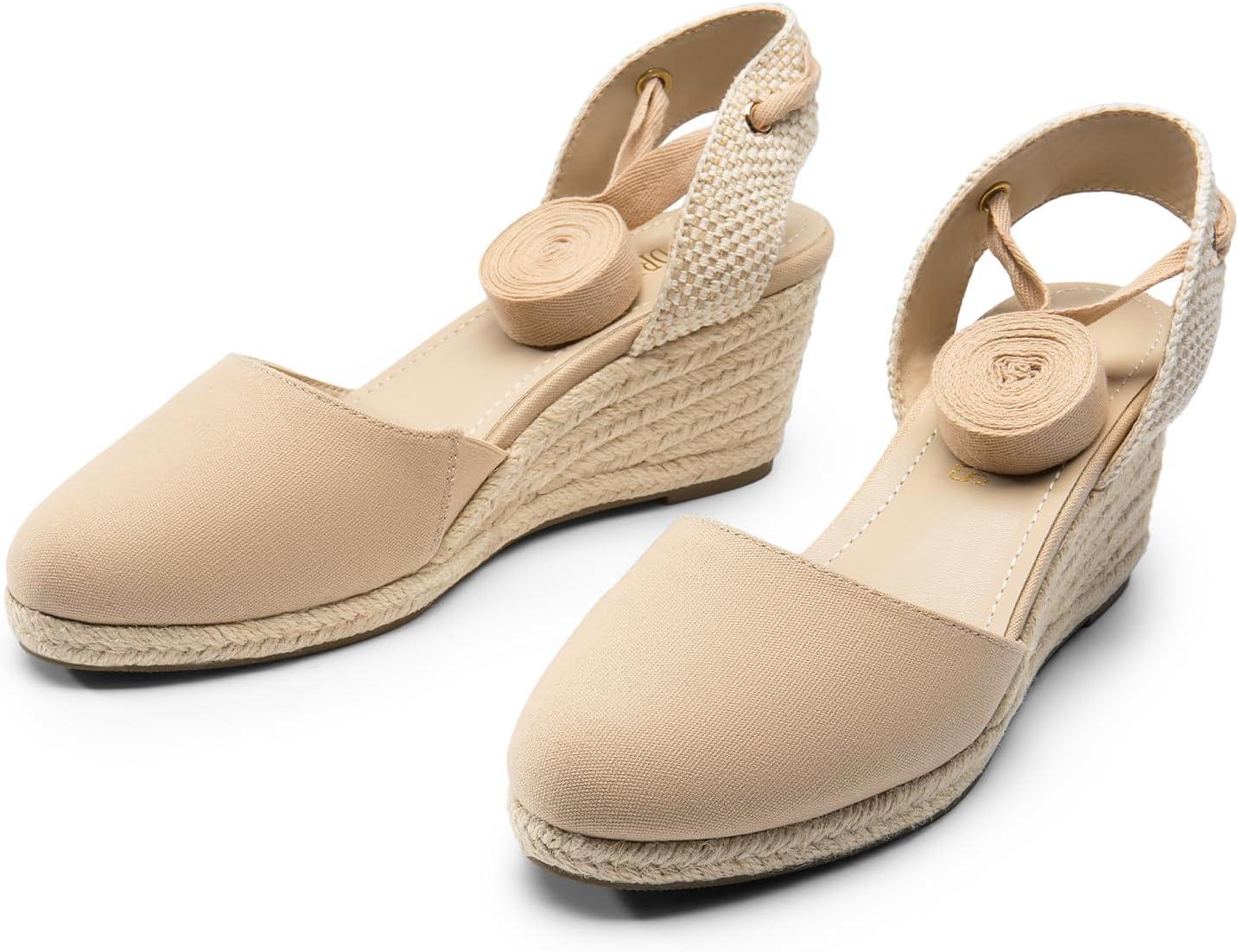 imageDREAM PAIRS Womens Wedge Sandals Platform Close Toe Espadrilles Strappy Lace Up Sandals Cute Fashion Comfortable Dressy Beach Vocation Summer ShoesNudecanvas