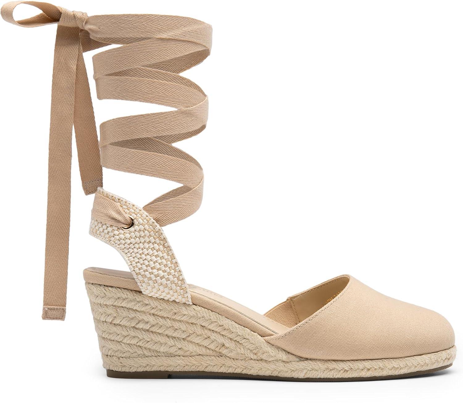imageDREAM PAIRS Womens Wedge Sandals Platform Close Toe Espadrilles Strappy Lace Up Sandals Cute Fashion Comfortable Dressy Beach Vocation Summer ShoesNudecanvas