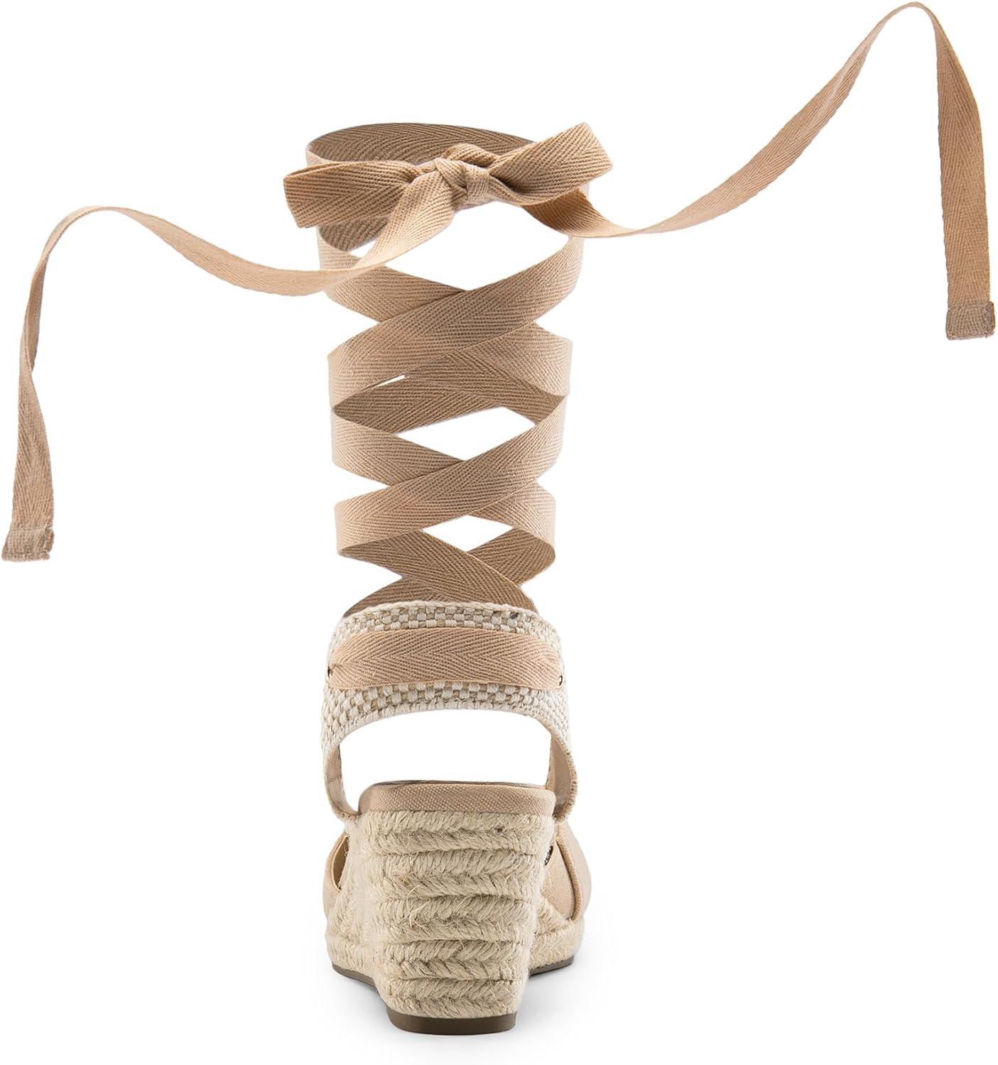 imageDREAM PAIRS Womens Wedge Sandals Platform Close Toe Espadrilles Strappy Lace Up Sandals Cute Fashion Comfortable Dressy Beach Vocation Summer ShoesNudecanvas