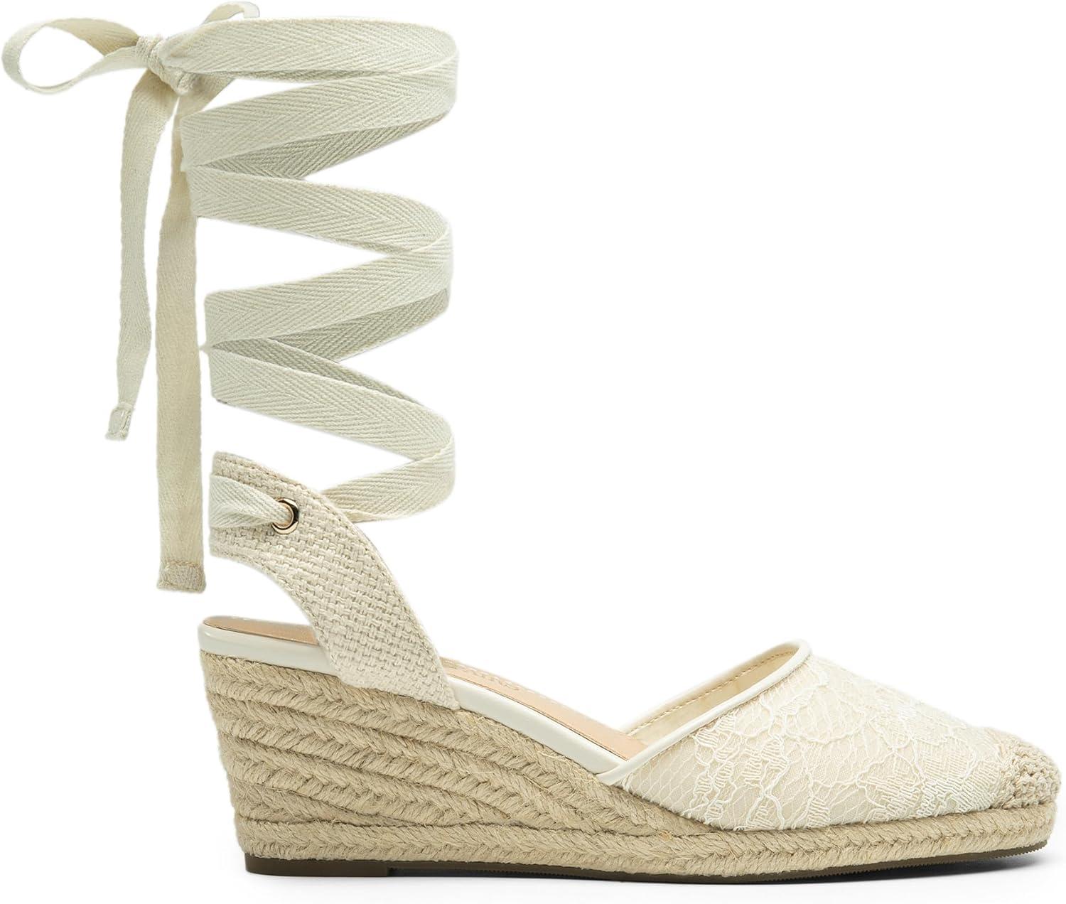 imageDREAM PAIRS Womens Wedge Sandals Platform Close Toe Espadrilles Strappy Lace Up Sandals Cute Fashion Comfortable Dressy Beach Vocation Summer ShoesWhitelace