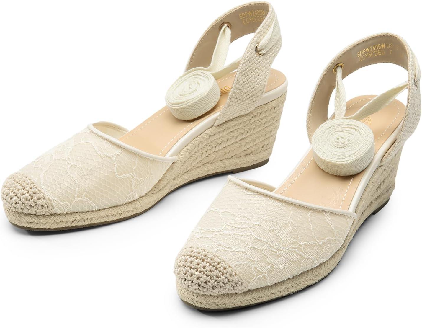 imageDREAM PAIRS Womens Wedge Sandals Platform Close Toe Espadrilles Strappy Lace Up Sandals Cute Fashion Comfortable Dressy Beach Vocation Summer ShoesWhitelace