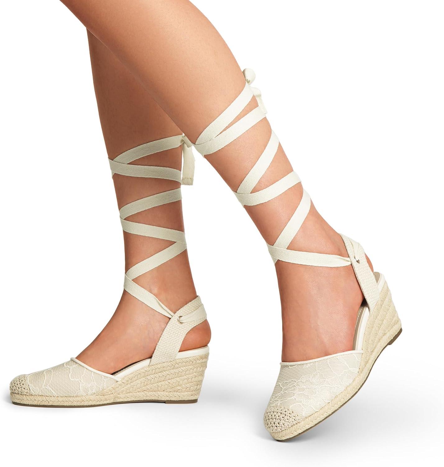 imageDREAM PAIRS Womens Wedge Sandals Platform Close Toe Espadrilles Strappy Lace Up Sandals Cute Fashion Comfortable Dressy Beach Vocation Summer ShoesWhitelace