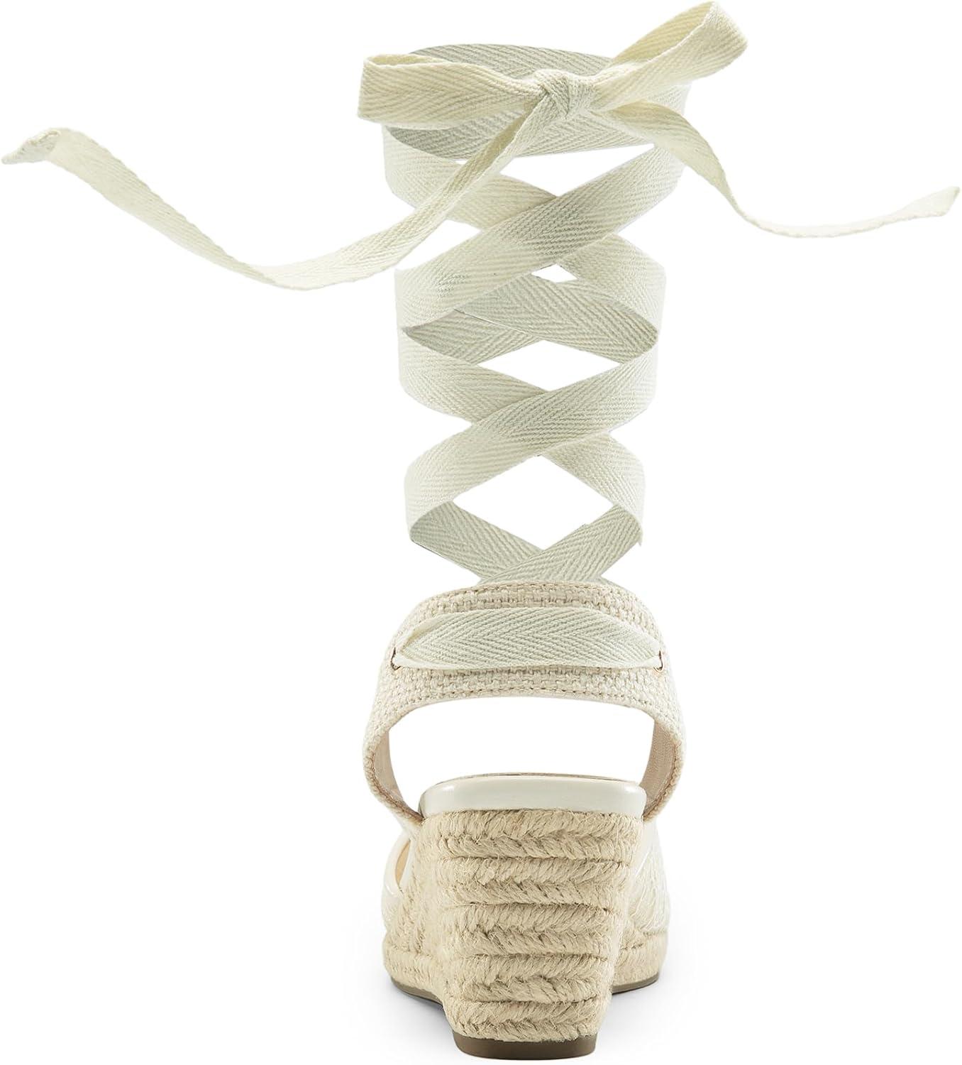 imageDREAM PAIRS Womens Wedge Sandals Platform Close Toe Espadrilles Strappy Lace Up Sandals Cute Fashion Comfortable Dressy Beach Vocation Summer ShoesWhitelace