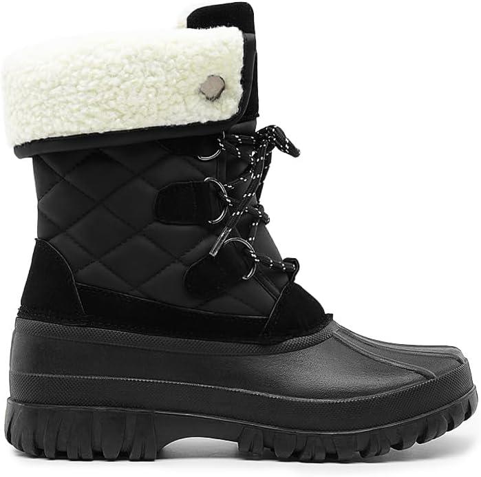imageDREAM PAIRS Womens Winter Duck Boots Mid Calf Warm Insulated Faux Fur Lined Waterproof Lace Up Snow BootsBlack