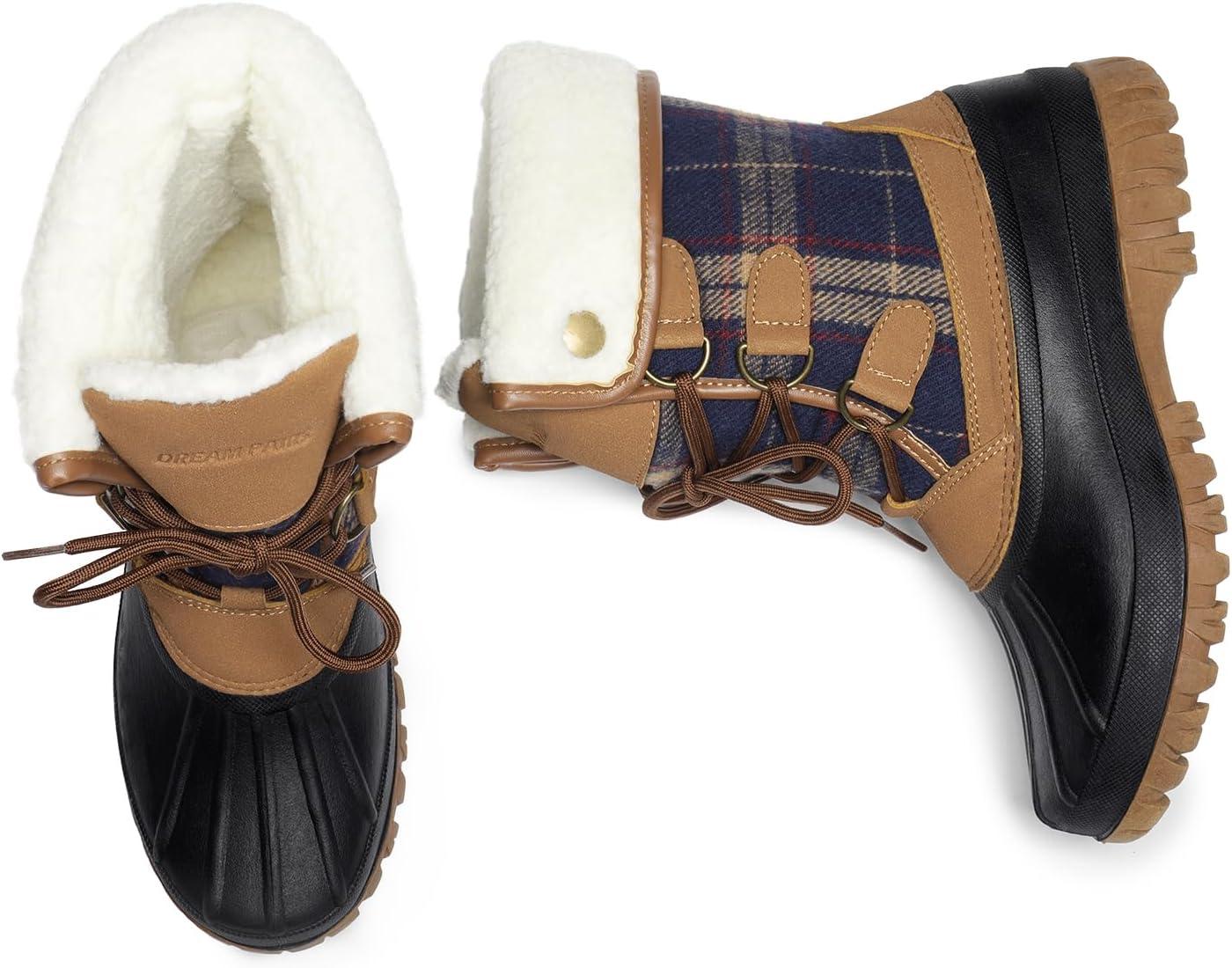 imageDREAM PAIRS Womens Winter Duck Boots Mid Calf Warm Insulated Faux Fur Lined Waterproof Lace Up Snow BootsTan