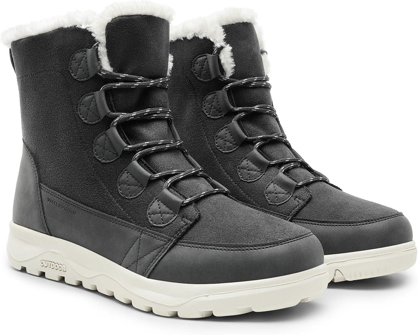 imageDREAM PAIRS Womens Winter Snow Boots Lace Up Warm Comfortable Faux Fur Lining Outdoor Ankle BootiesDark Grey