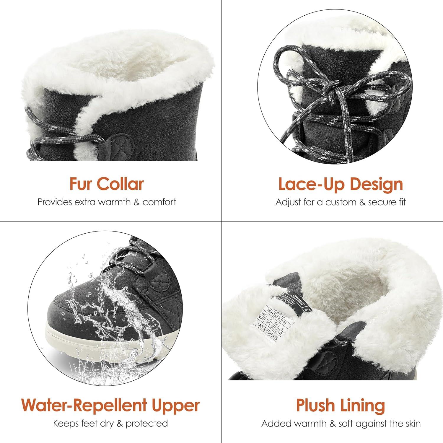 imageDREAM PAIRS Womens Winter Snow Boots Lace Up Warm Comfortable Faux Fur Lining Outdoor Ankle BootiesDark Grey