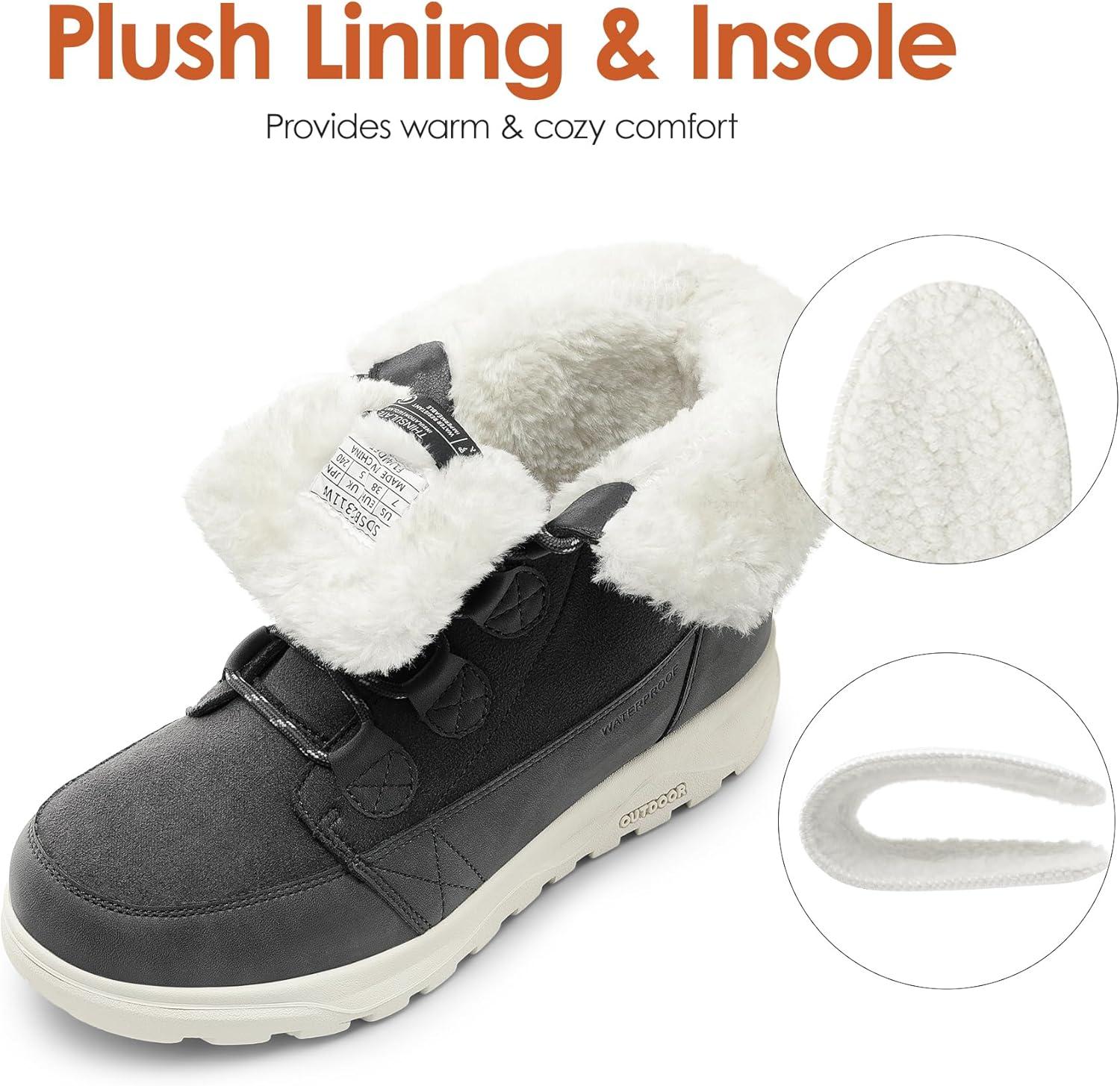 imageDREAM PAIRS Womens Winter Snow Boots Lace Up Warm Comfortable Faux Fur Lining Outdoor Ankle BootiesDark Grey