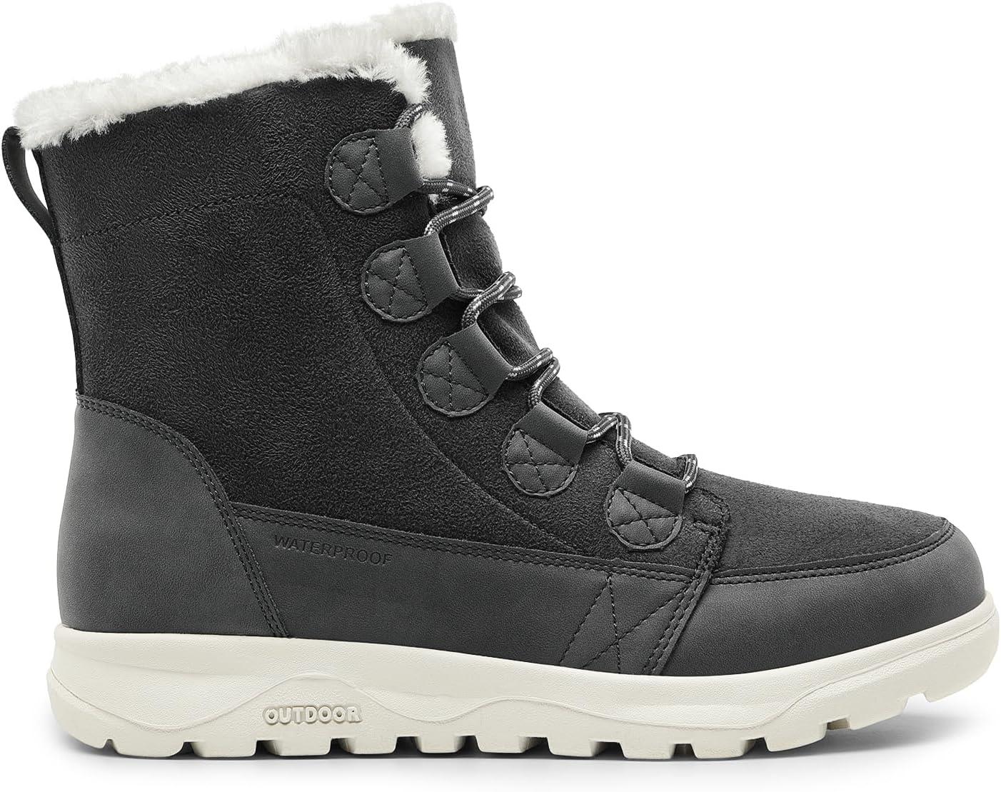 imageDREAM PAIRS Womens Winter Snow Boots Lace Up Warm Comfortable Faux Fur Lining Outdoor Ankle BootiesDark Grey