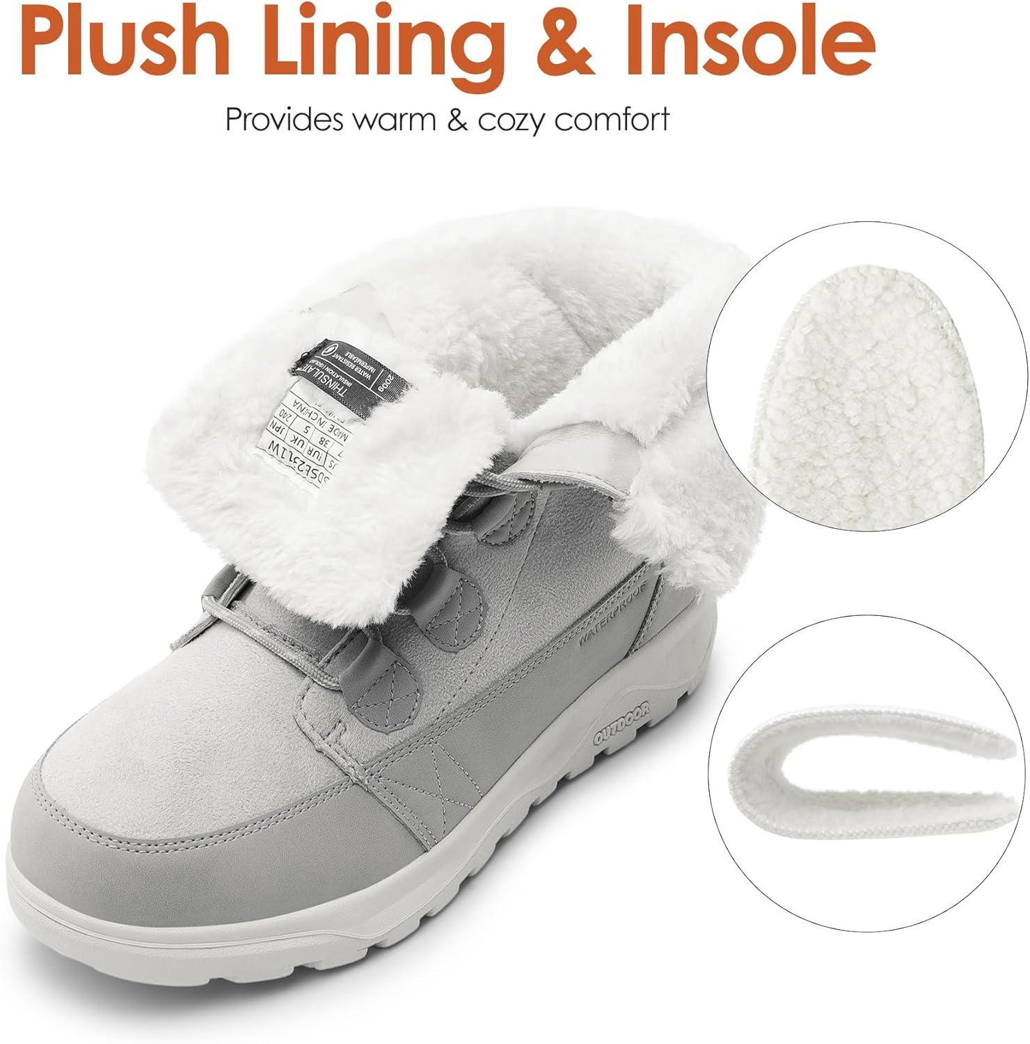 imageDREAM PAIRS Womens Winter Snow Boots Lace Up Warm Comfortable Faux Fur Lining Outdoor Ankle BootiesLight Grey