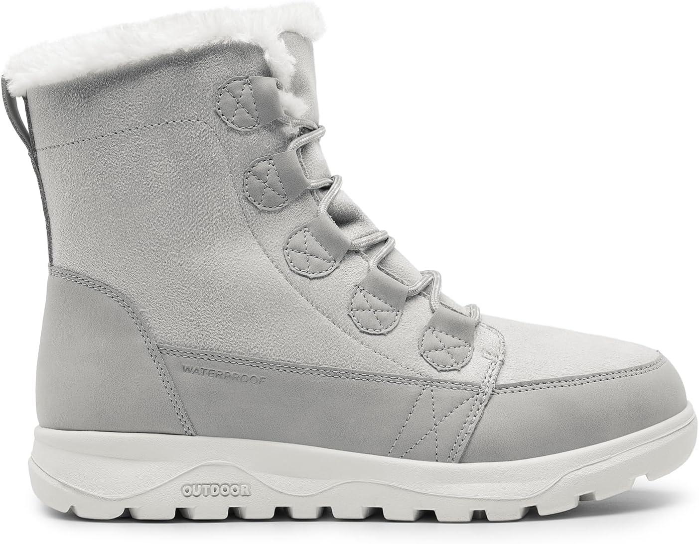 imageDREAM PAIRS Womens Winter Snow Boots Lace Up Warm Comfortable Faux Fur Lining Outdoor Ankle BootiesLight Grey