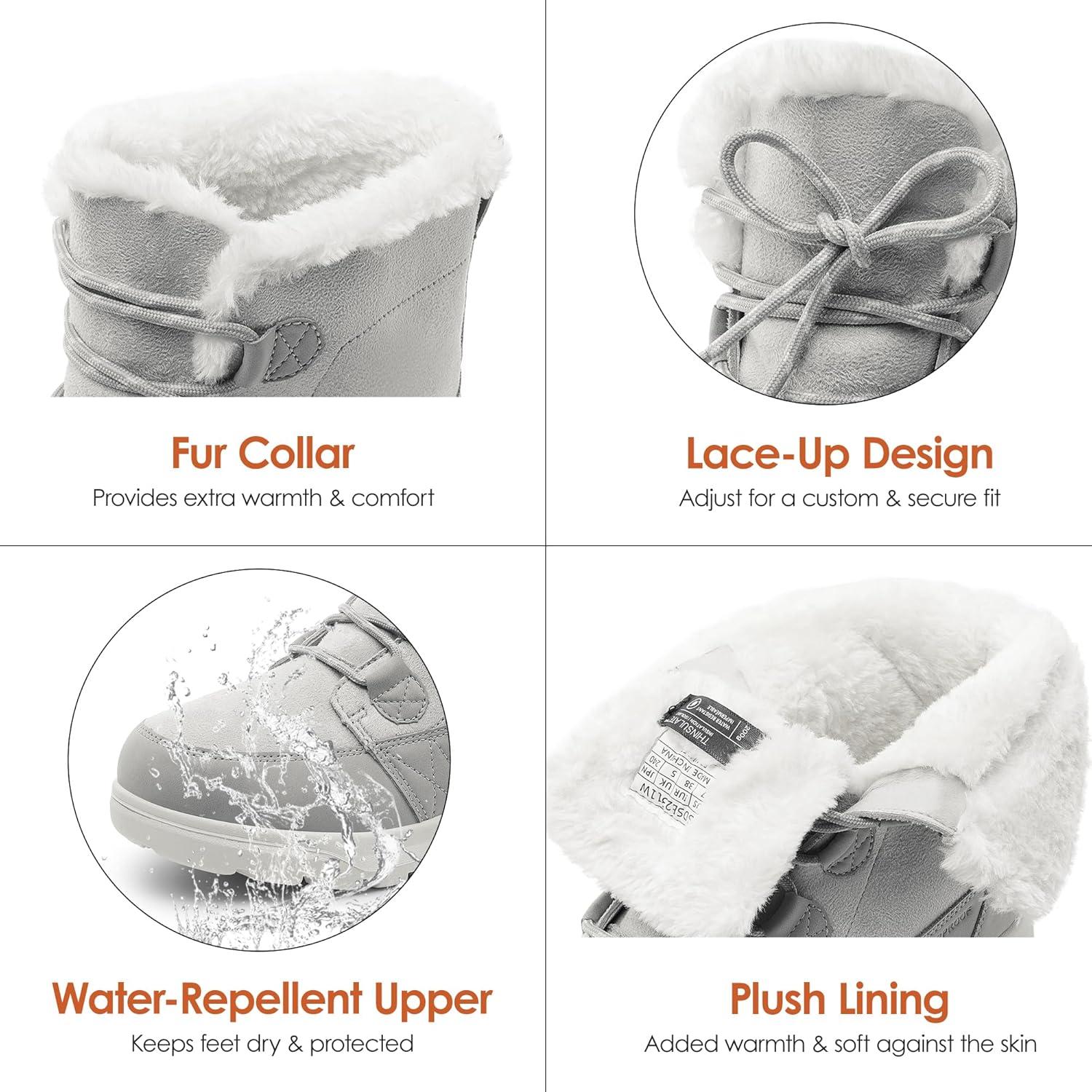 imageDREAM PAIRS Womens Winter Snow Boots Lace Up Warm Comfortable Faux Fur Lining Outdoor Ankle BootiesLight Grey