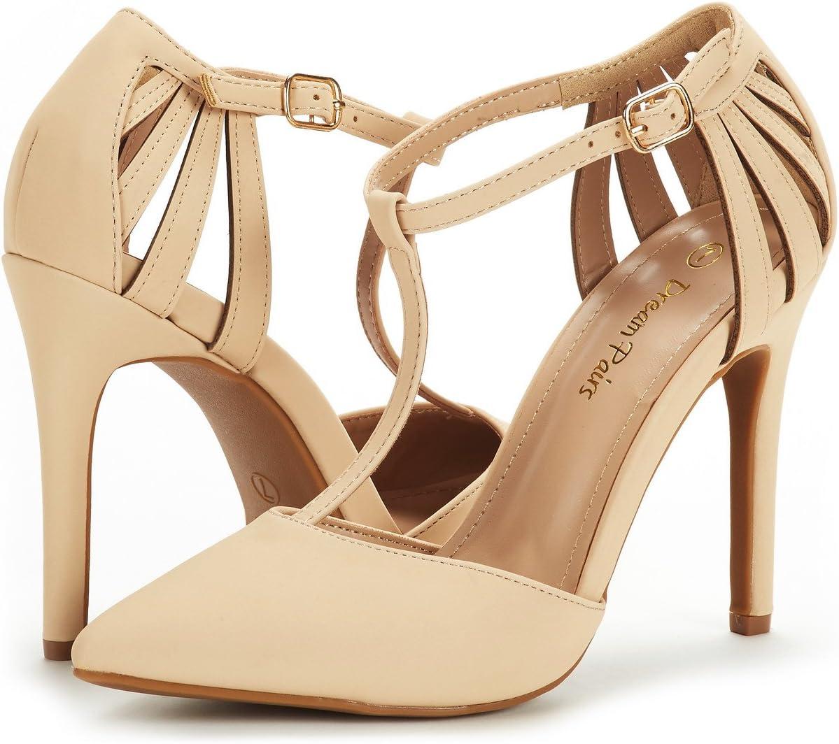 imageDREAM PAIRS Womens Womens High Stiletto Heels OppointedMary TStrap Closed Pointed Toe Dress Pumps Shoes for WeddingNude Nubuck