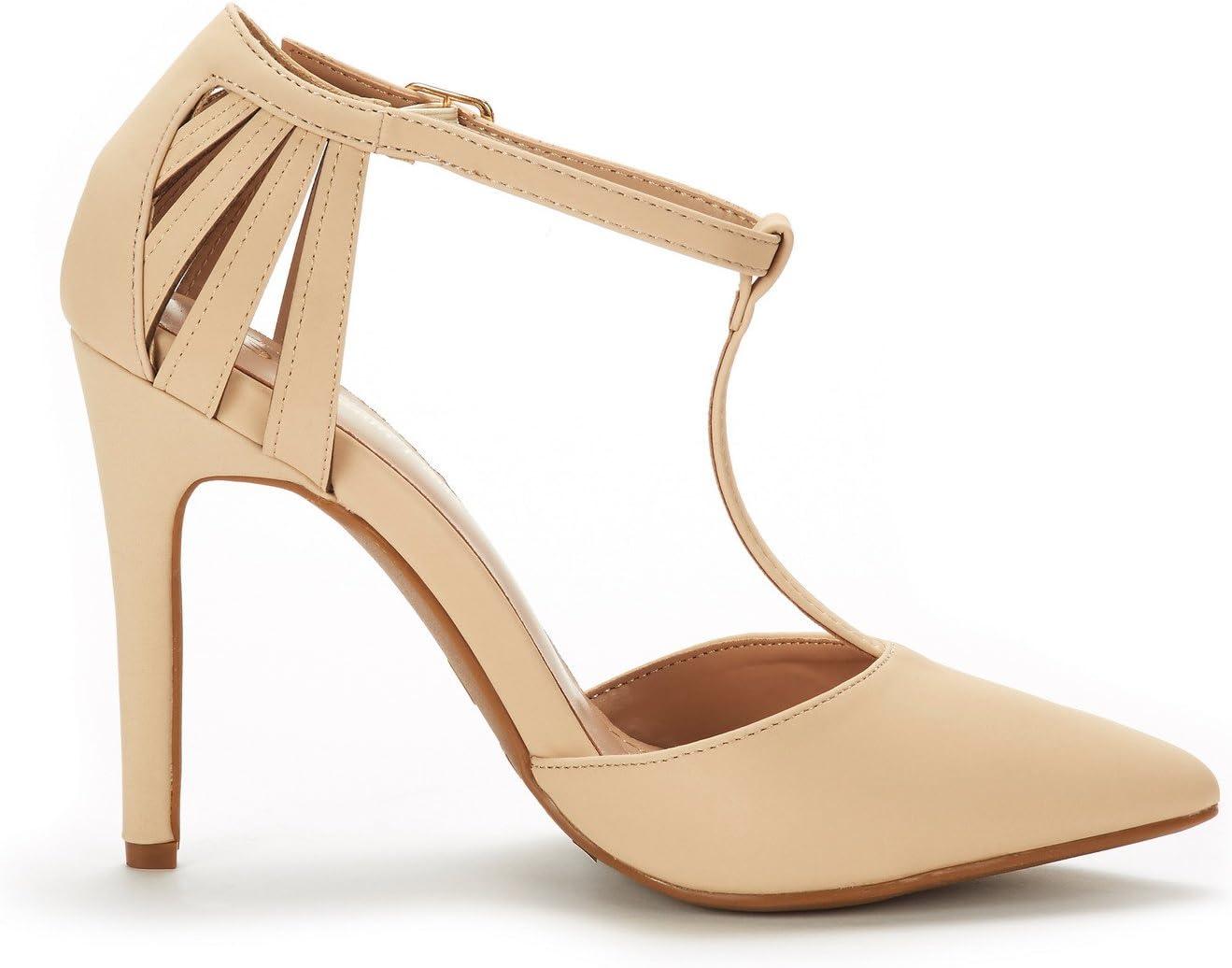 imageDREAM PAIRS Womens Womens High Stiletto Heels OppointedMary TStrap Closed Pointed Toe Dress Pumps Shoes for WeddingNude Nubuck