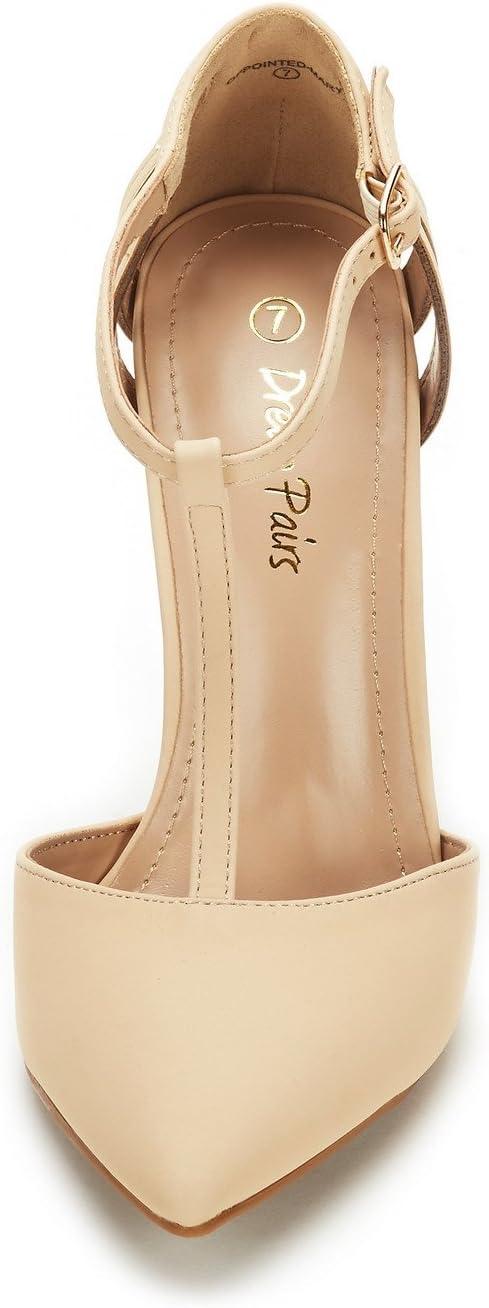 imageDREAM PAIRS Womens Womens High Stiletto Heels OppointedMary TStrap Closed Pointed Toe Dress Pumps Shoes for WeddingNude Nubuck