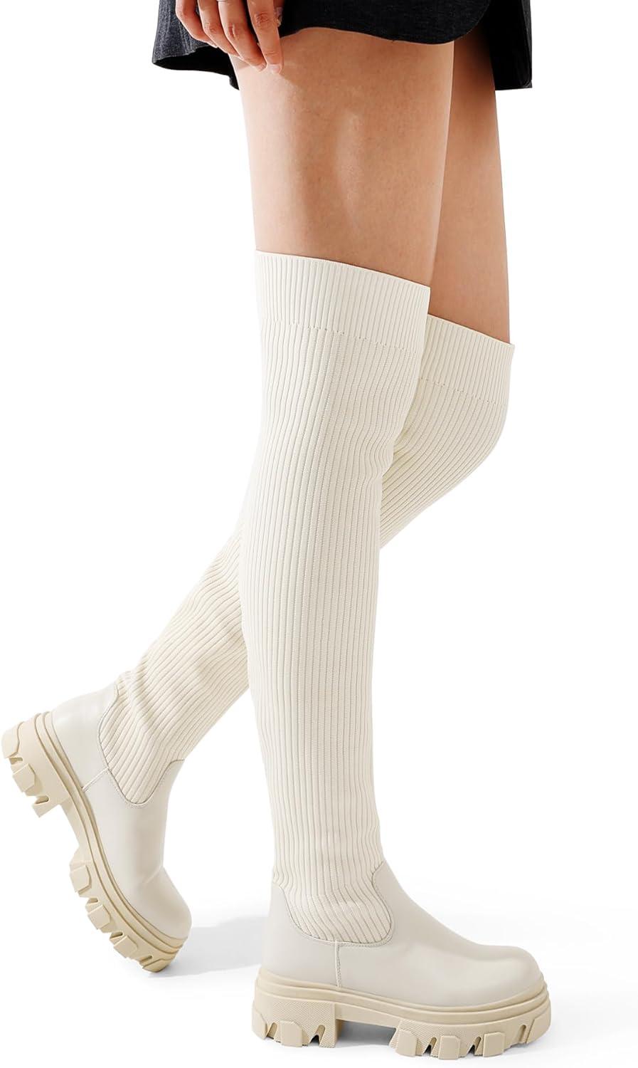 imageDREAM PAIRS womens Over the Knee PlatformBeige