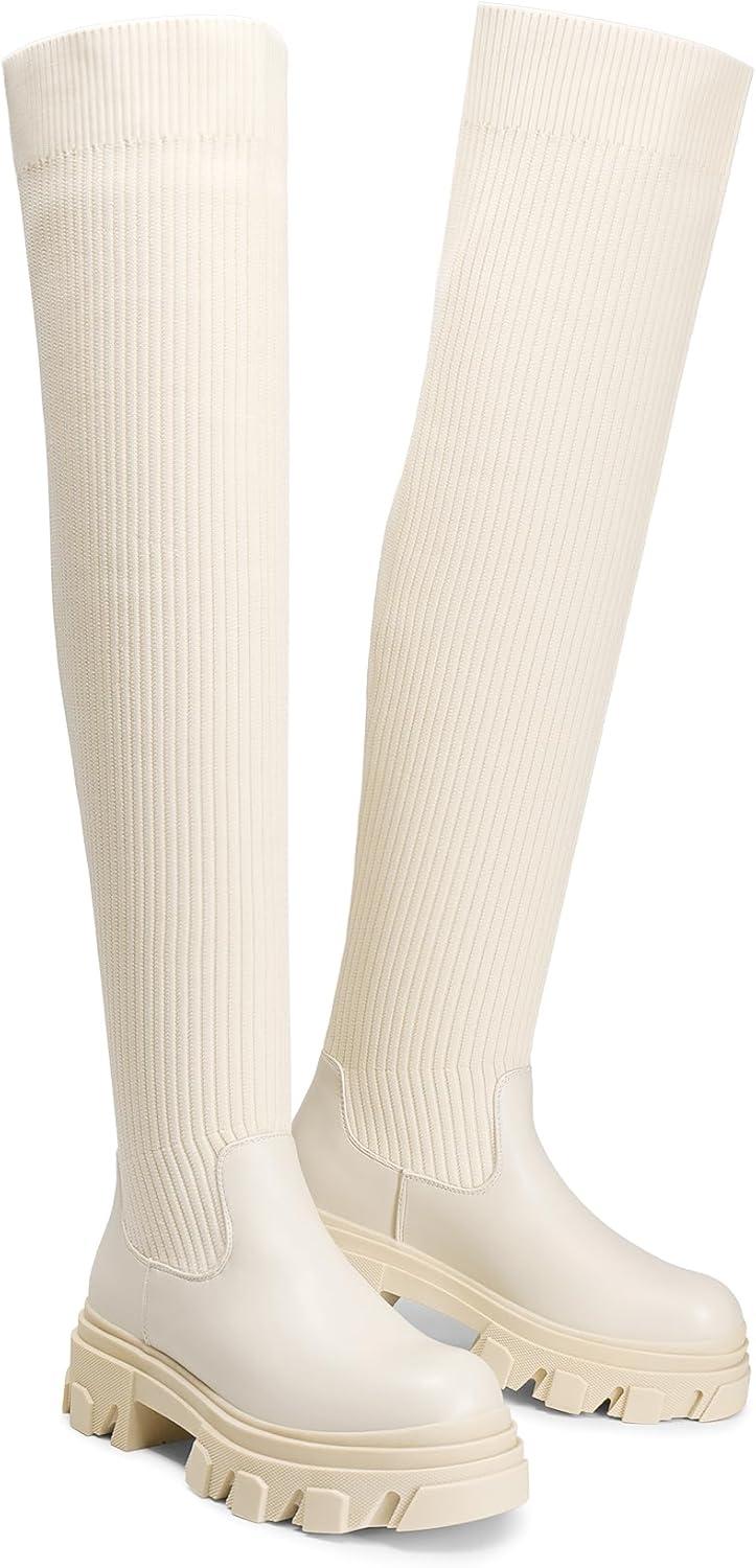 imageDREAM PAIRS womens Over the Knee PlatformBeige