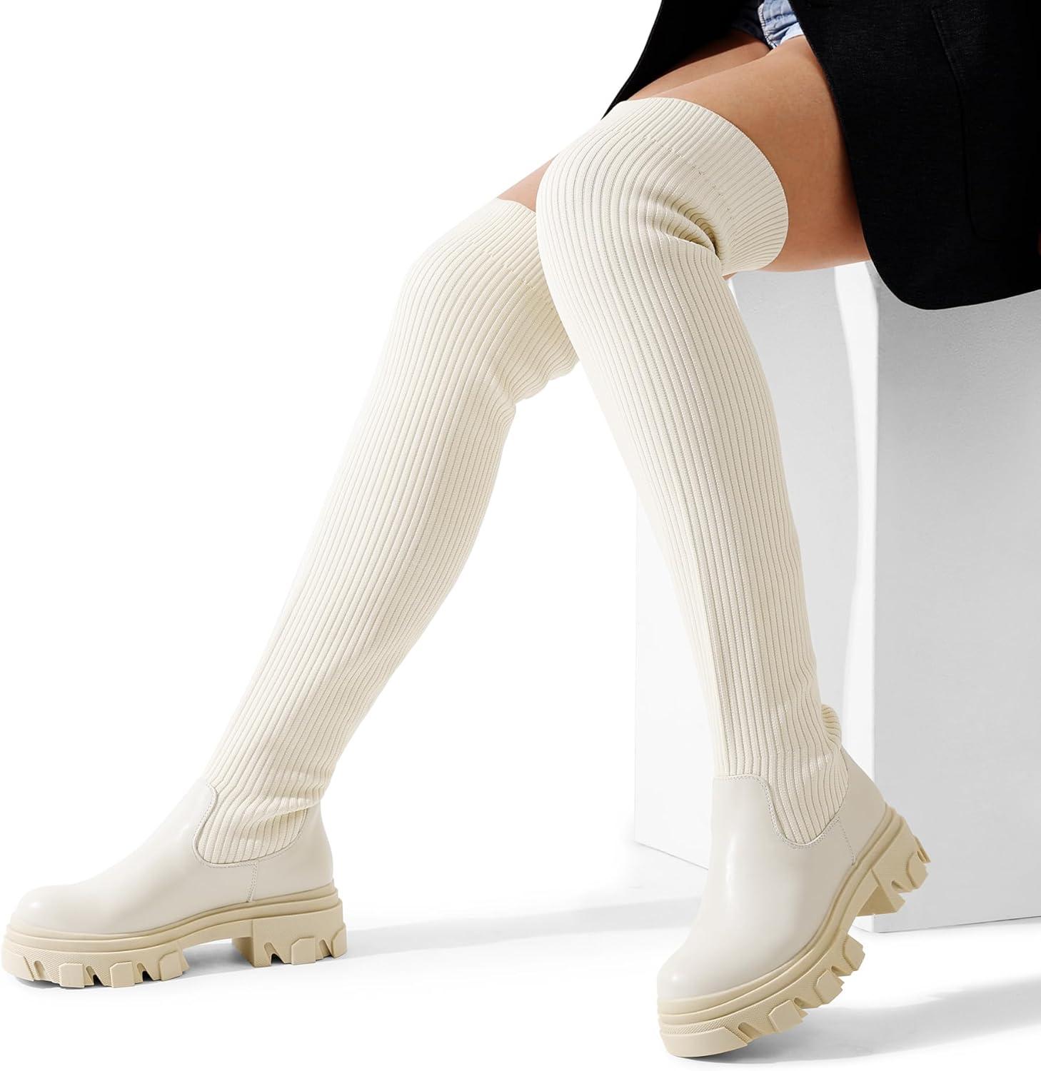 imageDREAM PAIRS womens Over the Knee PlatformBeige