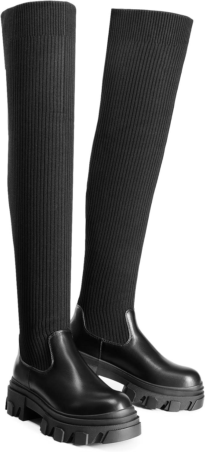 imageDREAM PAIRS womens Over the Knee PlatformBlack