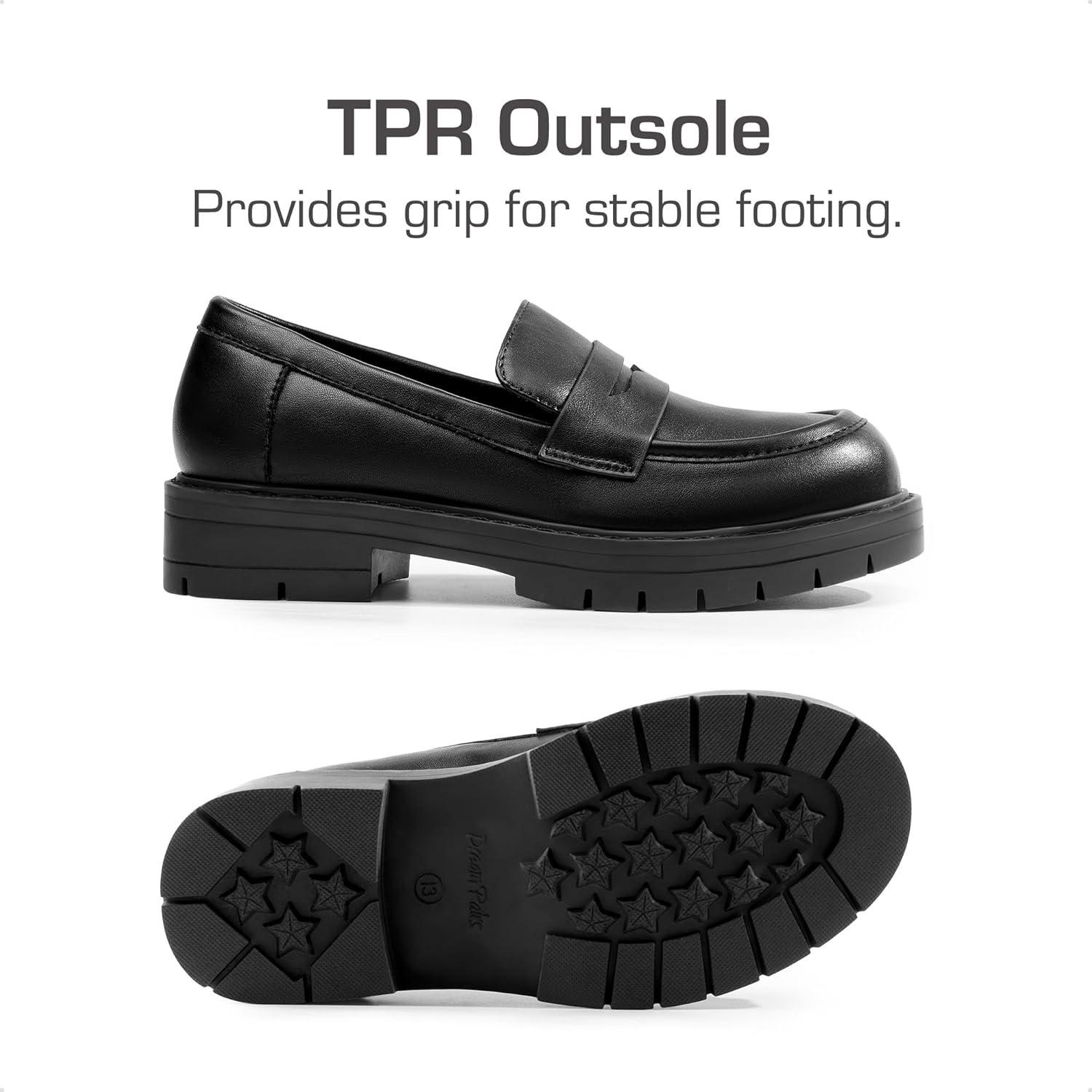 imageDream Pairs Girls Loafers Chunky Platform Penny Loafers School Uniform Slip On Dress ShoesBlack