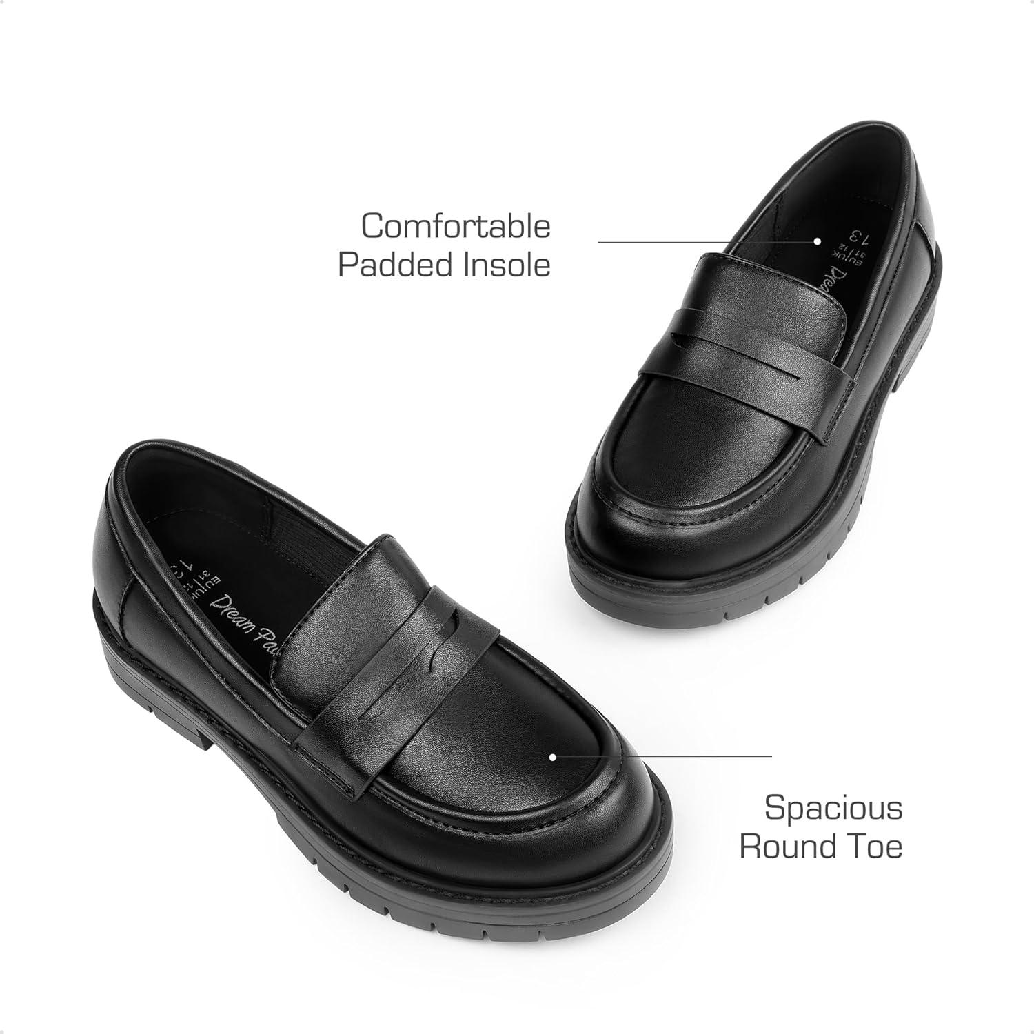 imageDream Pairs Girls Loafers Chunky Platform Penny Loafers School Uniform Slip On Dress ShoesBlack