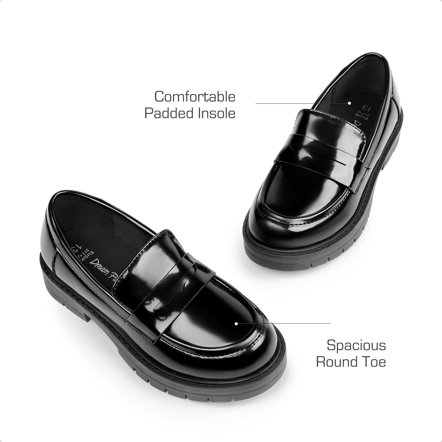 imageDream Pairs Girls Loafers Chunky Platform Penny Loafers School Uniform Slip On Dress ShoesBlackpatent